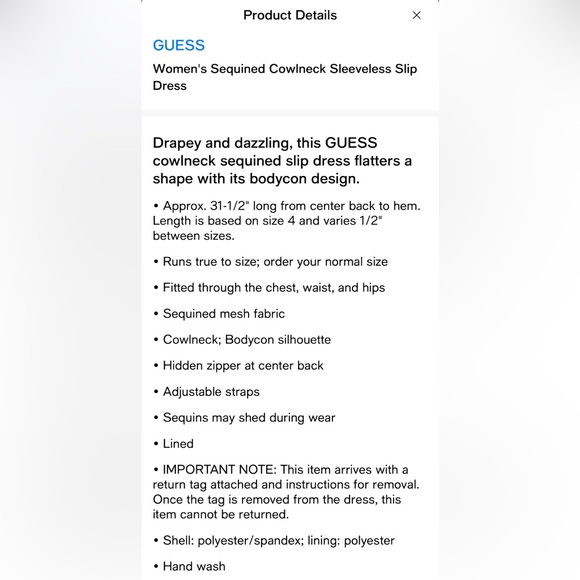 GUESS Women’s Sequined Cowlneck Sleeveless Slip Dress - SZ 14 NWT Color Blush - Picture 5 of 5